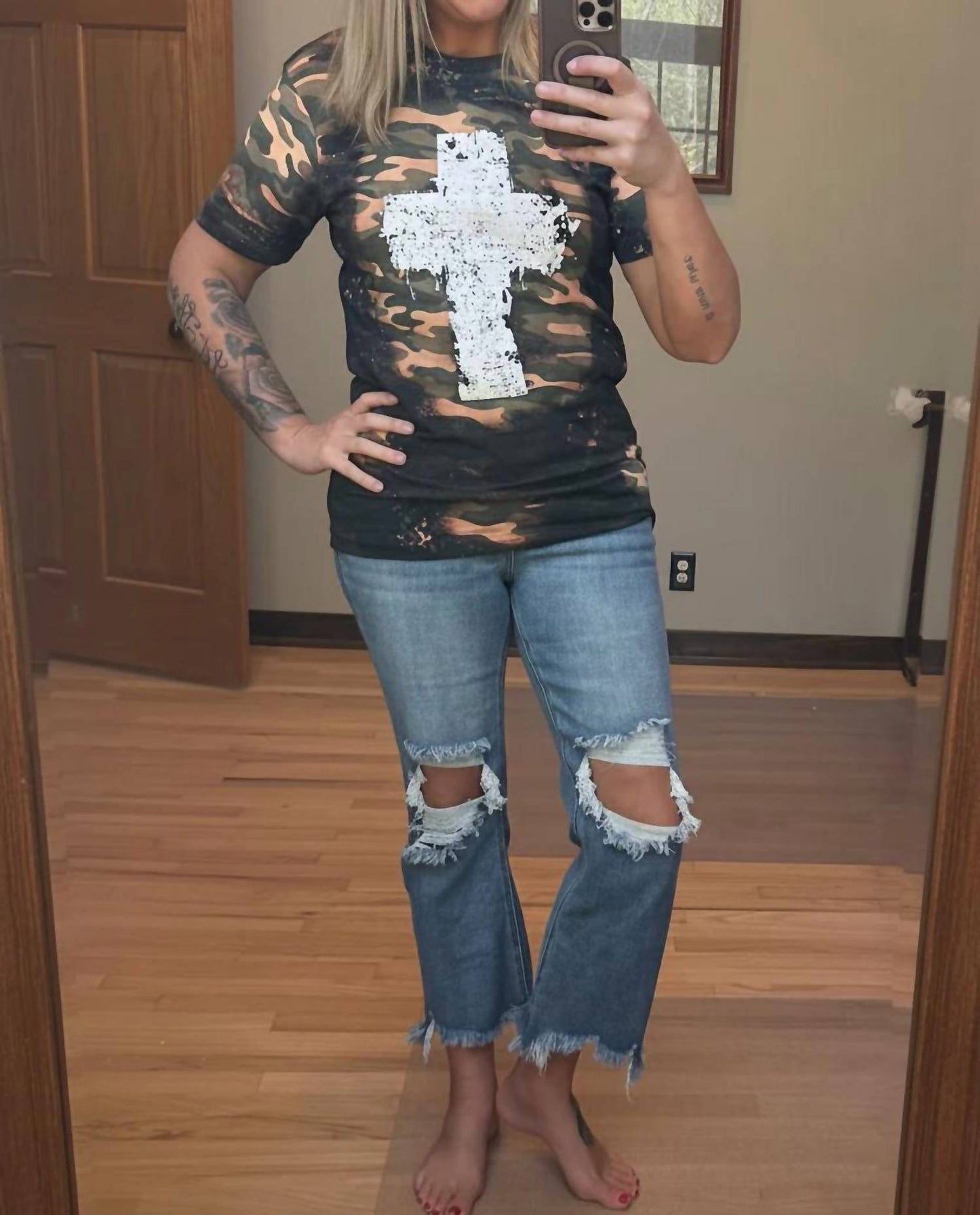 Bleached Grunge Cross Graphic Tee