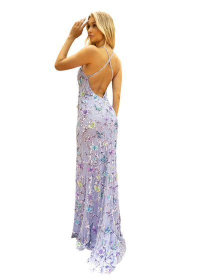 Plunging V-neckline Printed Dress