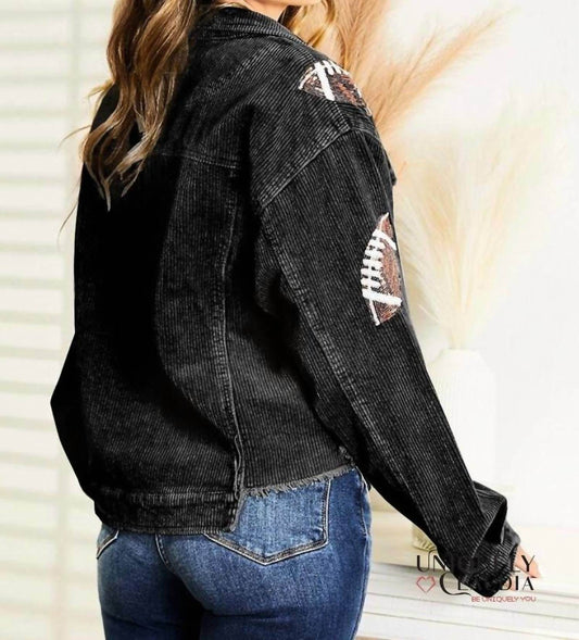 Sweetama - Touch Down Sequined Black Corduroy Jacket - Rack Hunt -