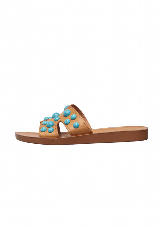 Women's Leather H-strap Slide Sandals With Studs