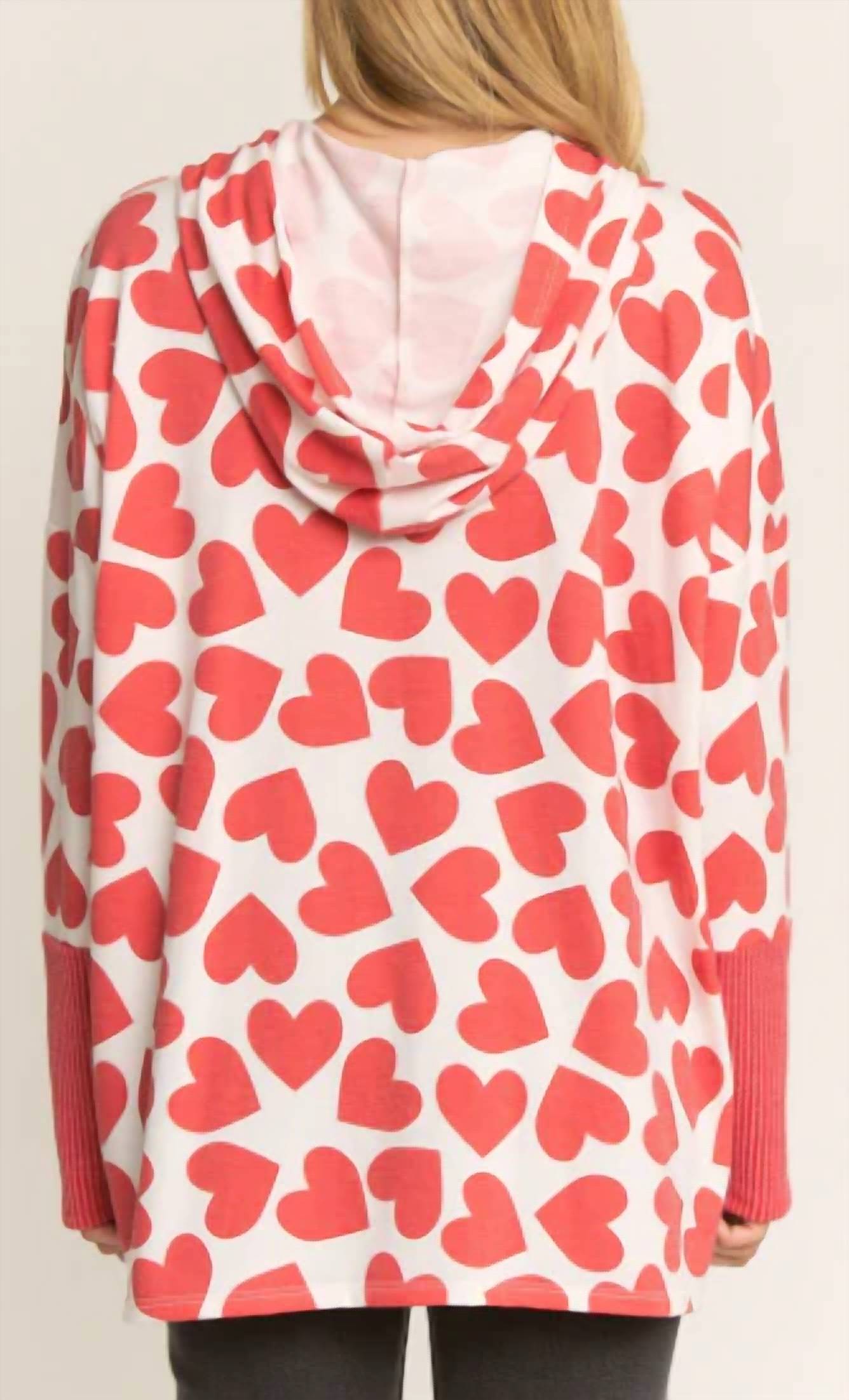 Heart Print Button-front Hoodie