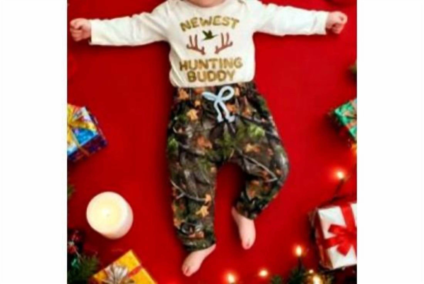 Lulu Clothes - Baby Boys' Newest Hunting Buddy Romper, Pants & Hat Set - Rack Hunt -