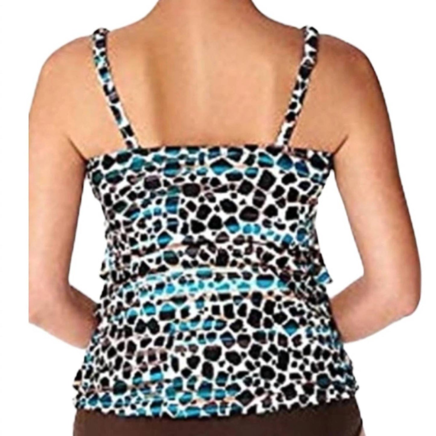 Printed V-Neck Ruffled Tankini Top