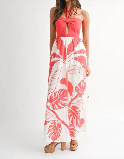 Placement Printed Halter Maxi Dress
