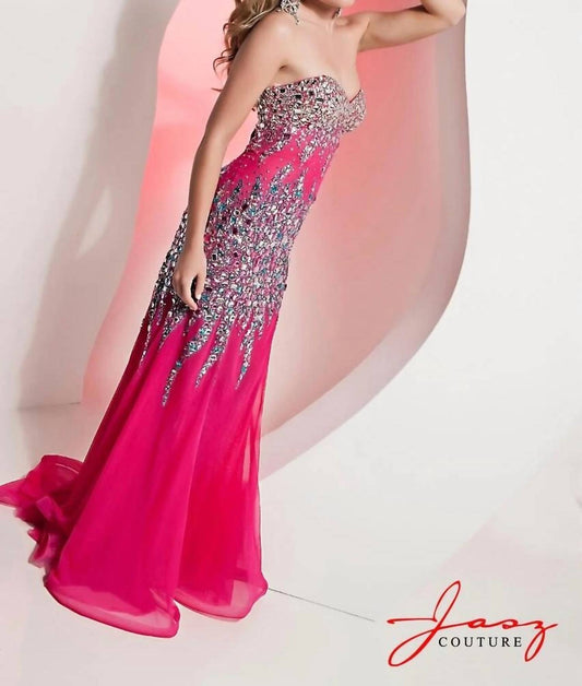 Strapless Embellished Bodice With Sheer Back Prom Dress