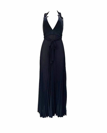 Halter pleated chiffon maxi dress
