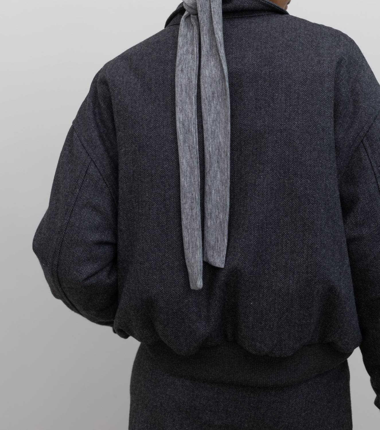 Herringbone Collared Quilted Bomber Jacket