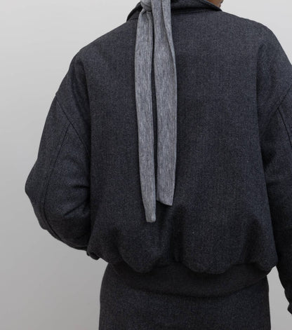 Herringbone Collared Quilted Bomber Jacket