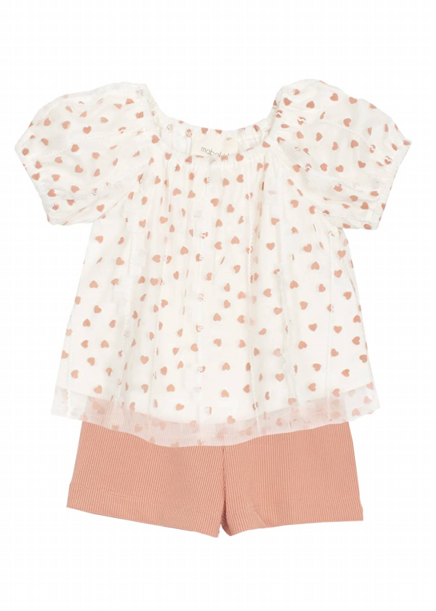 Aurora Heart Netting Top With Knit Shorts Two Piece Set