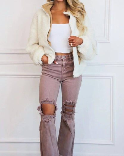 Riva Distressed High Rise Straight Leg Jeans