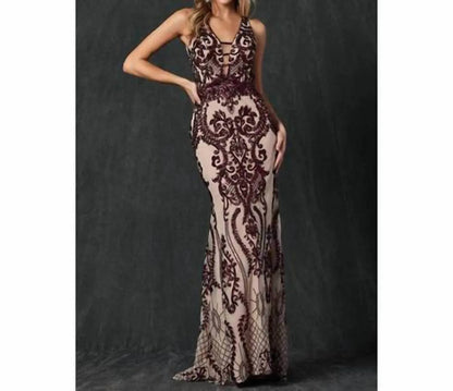 Juliet - Sequined Deep V-neck Mermaid Dress - Rack Hunt