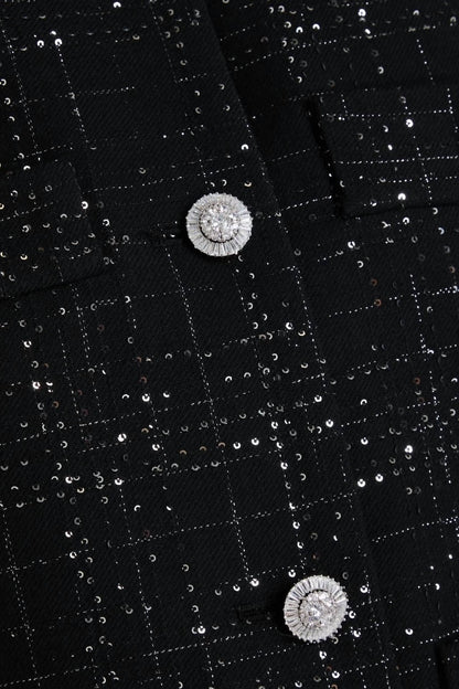 Sequin-embellished Short Metallic Tweed Jacket