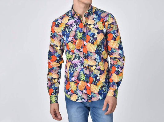 Neon Pineapples on a Bed of Flowers Button Down Shirt