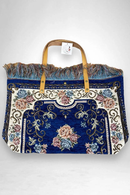 Jijou Capri - Women's Tapestry Leather Double Handle Handbag - Rack Hunt