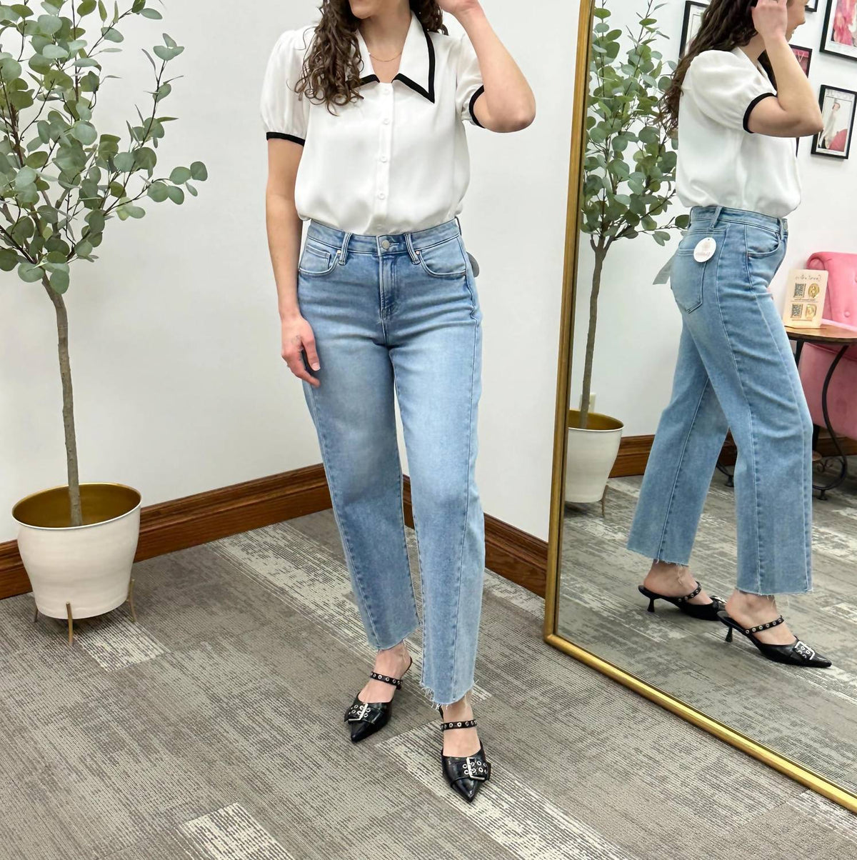 Button Up Short Sleeve Blouse