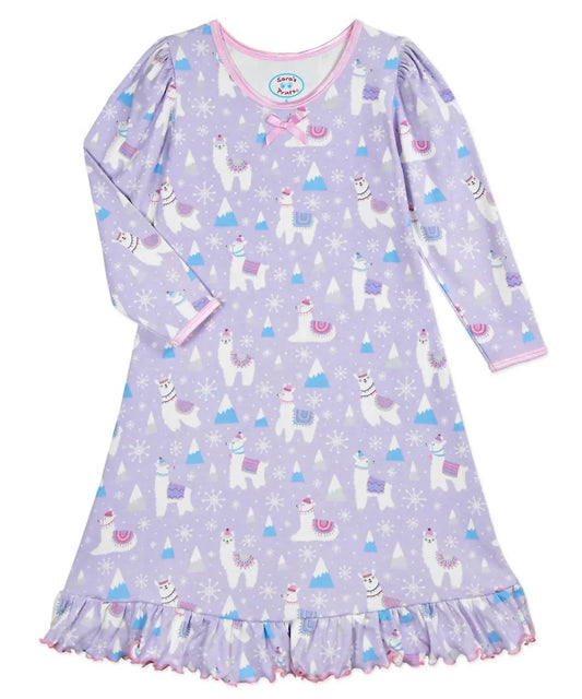 Sara's Prints - Girl's Llama Whirl And Twirl Night Gown - Rack Hunt