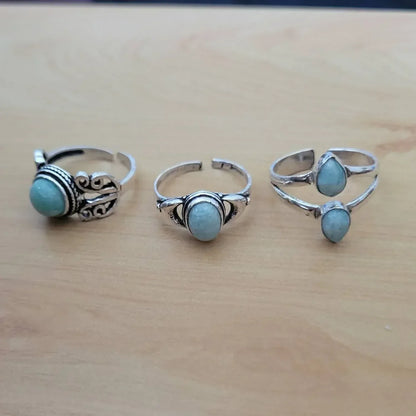Anju - Women's Tanvi Collection Adjustable Oval Amazonite Ring - Rack Hunt