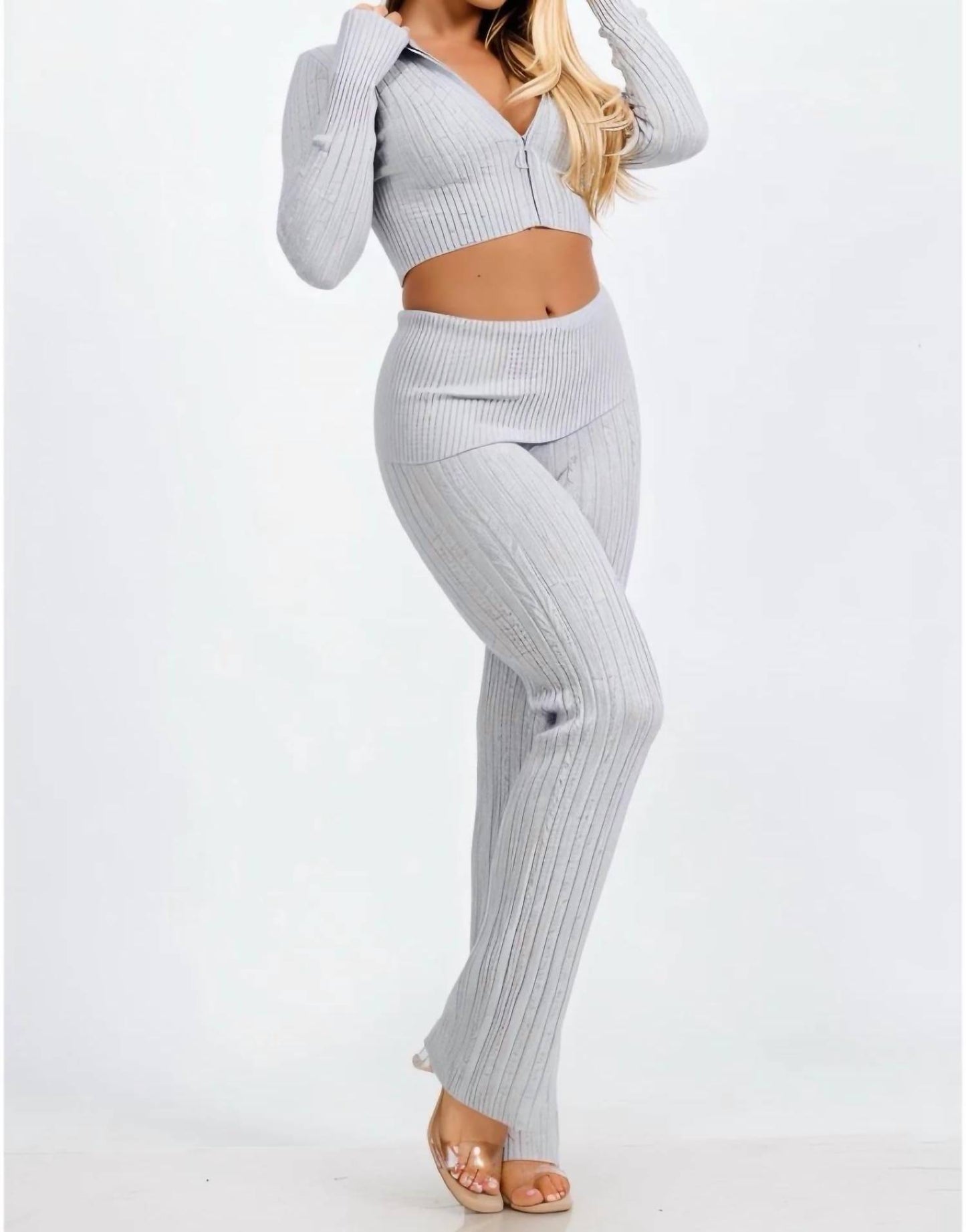 Easily Adored Cable Knit Sweater Pants Set