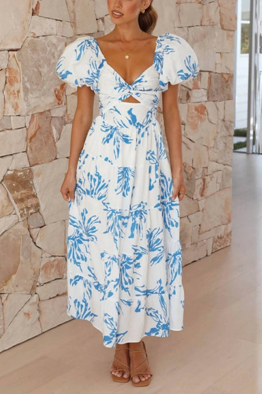 Coastal Twist Puff Sleeves Dress