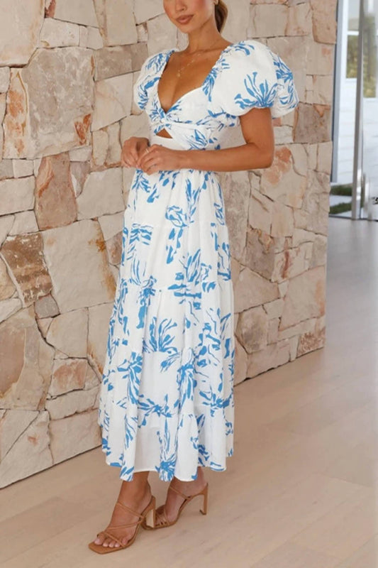Coastal Twist Puff Sleeves Dress