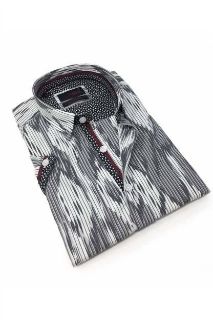 Stripe And Melt Design Short Sleeve Shirt With Trim