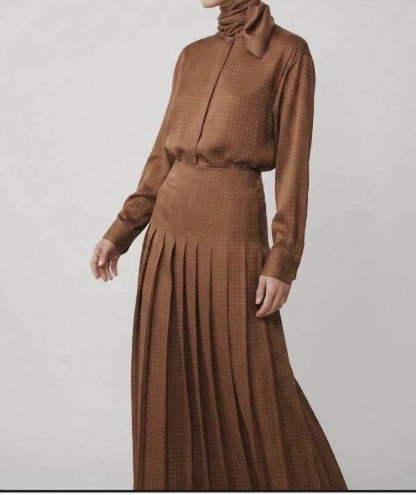 Blouse with Tie and Matching Midi Skirt Set