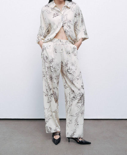Luster Button Front Floral Blouse