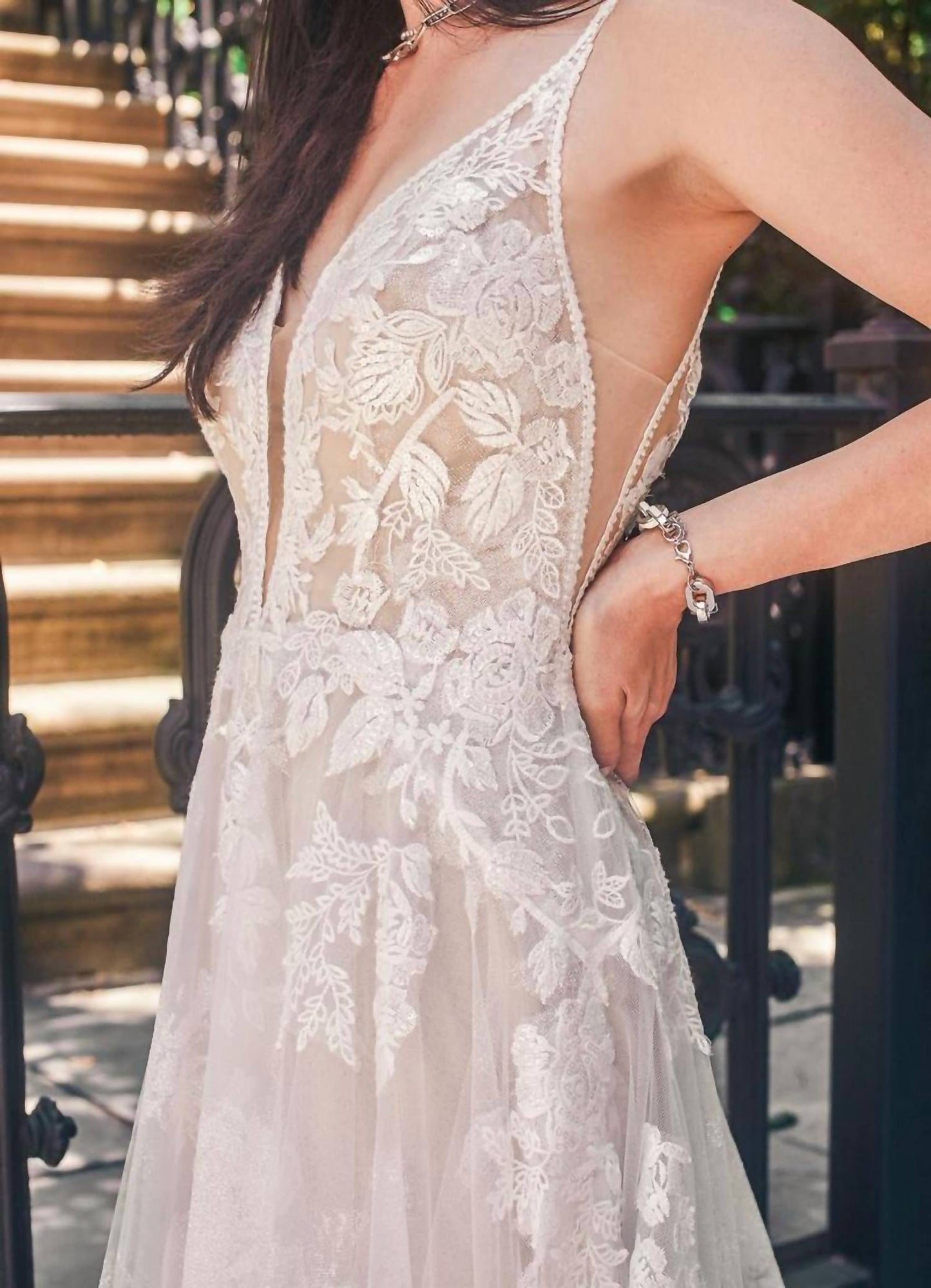 Deep Plunging A-line Wedding Gown