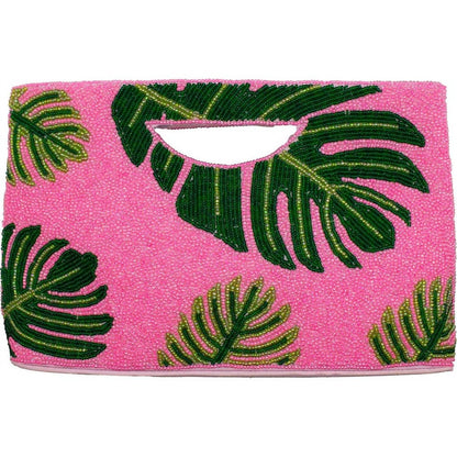 Women's Palm Leaf Beaded Clutch Handbag