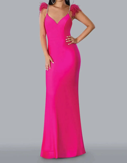 Stella Couture - Feathered Rhinestone Shoulder Formal Gown - Rack Hunt