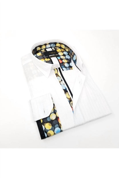 Long Sleeve Jacquard Button Down Shirt With Contrasting Trim