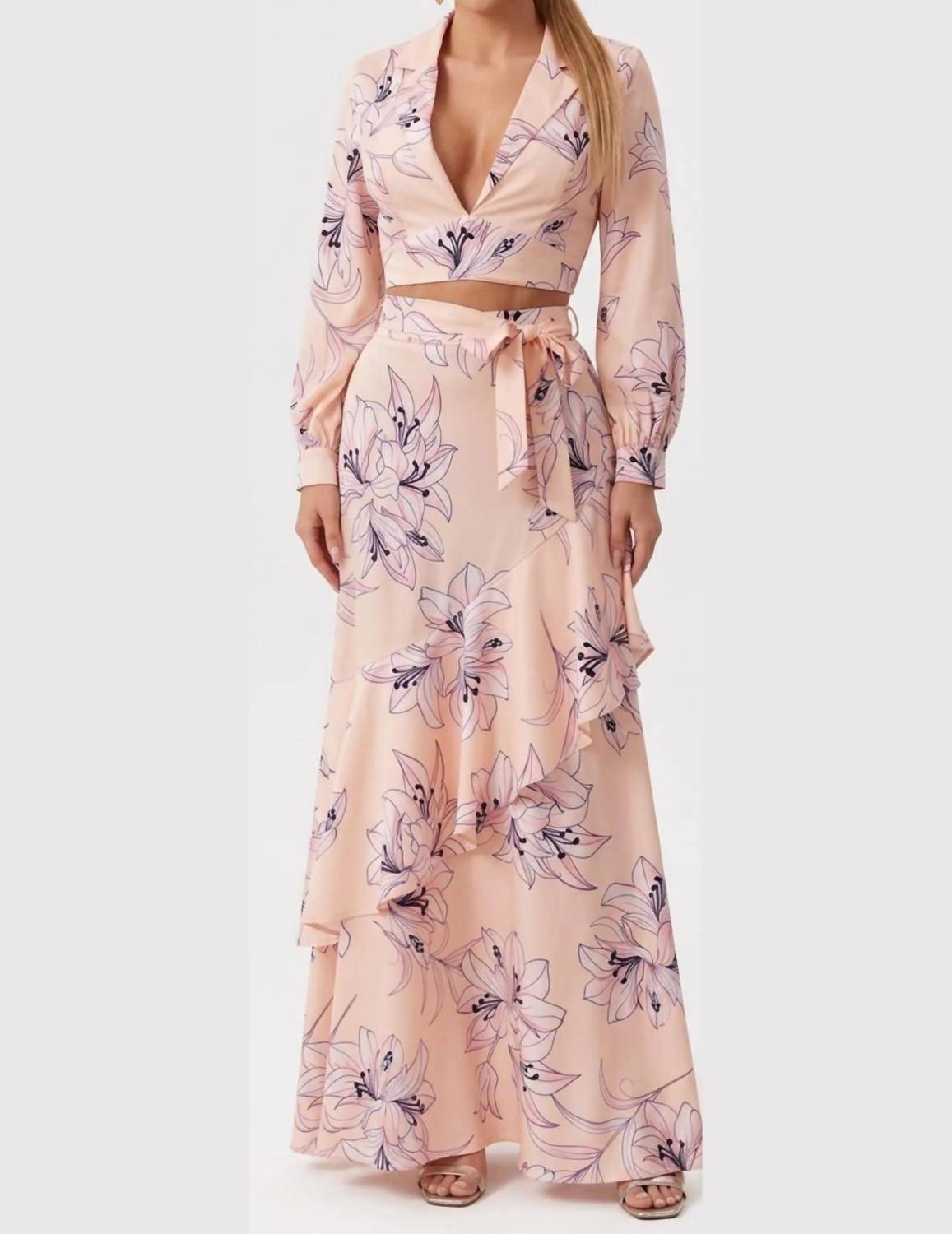 Blossom Two-piece Crop Top & Ruffle Maxi Skirt Set