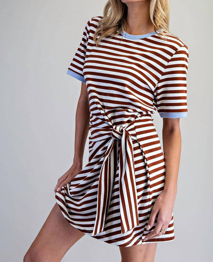 Striped Waist Tie Mini Dress