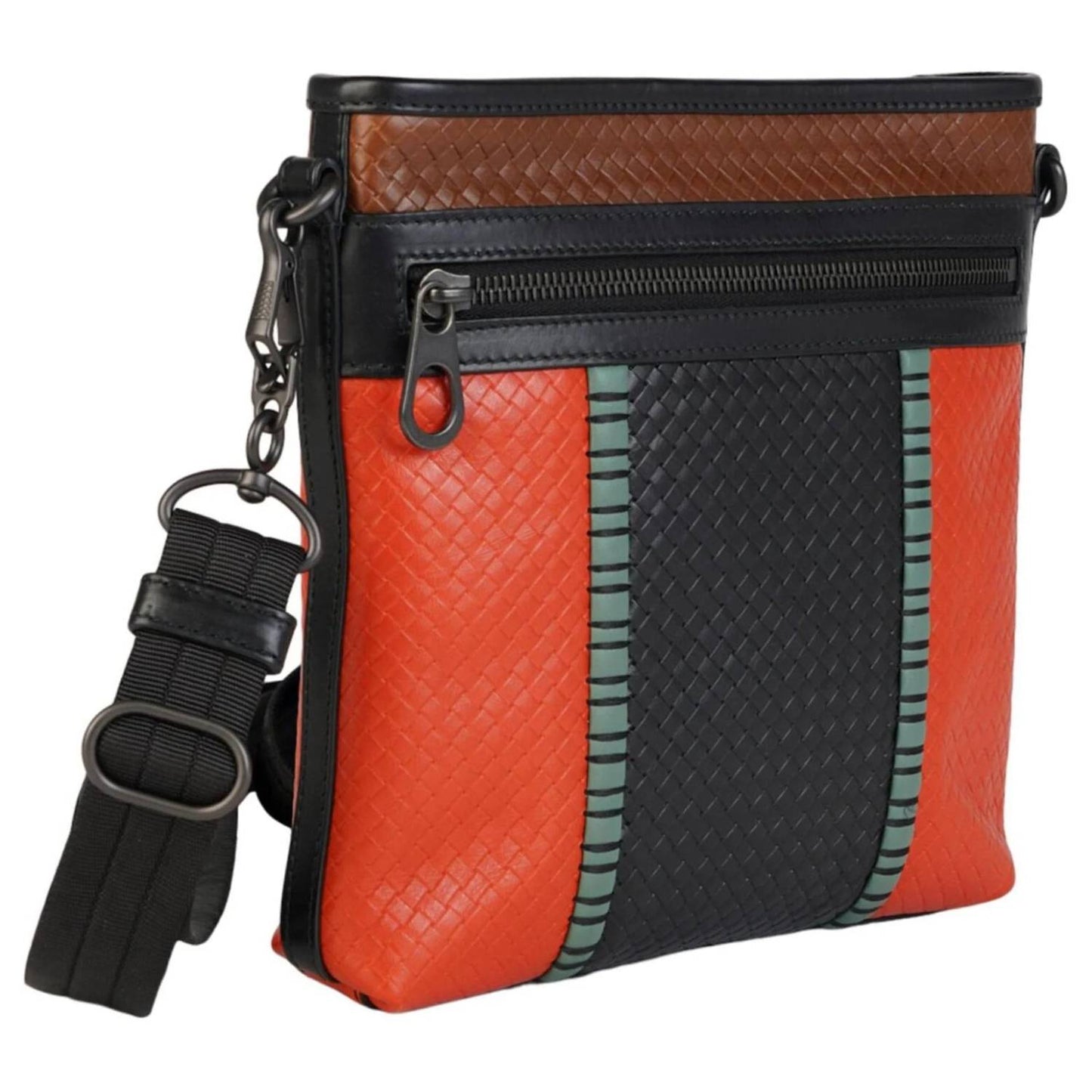Men's Tri-color Intrecciato Leather Crossbody Bag