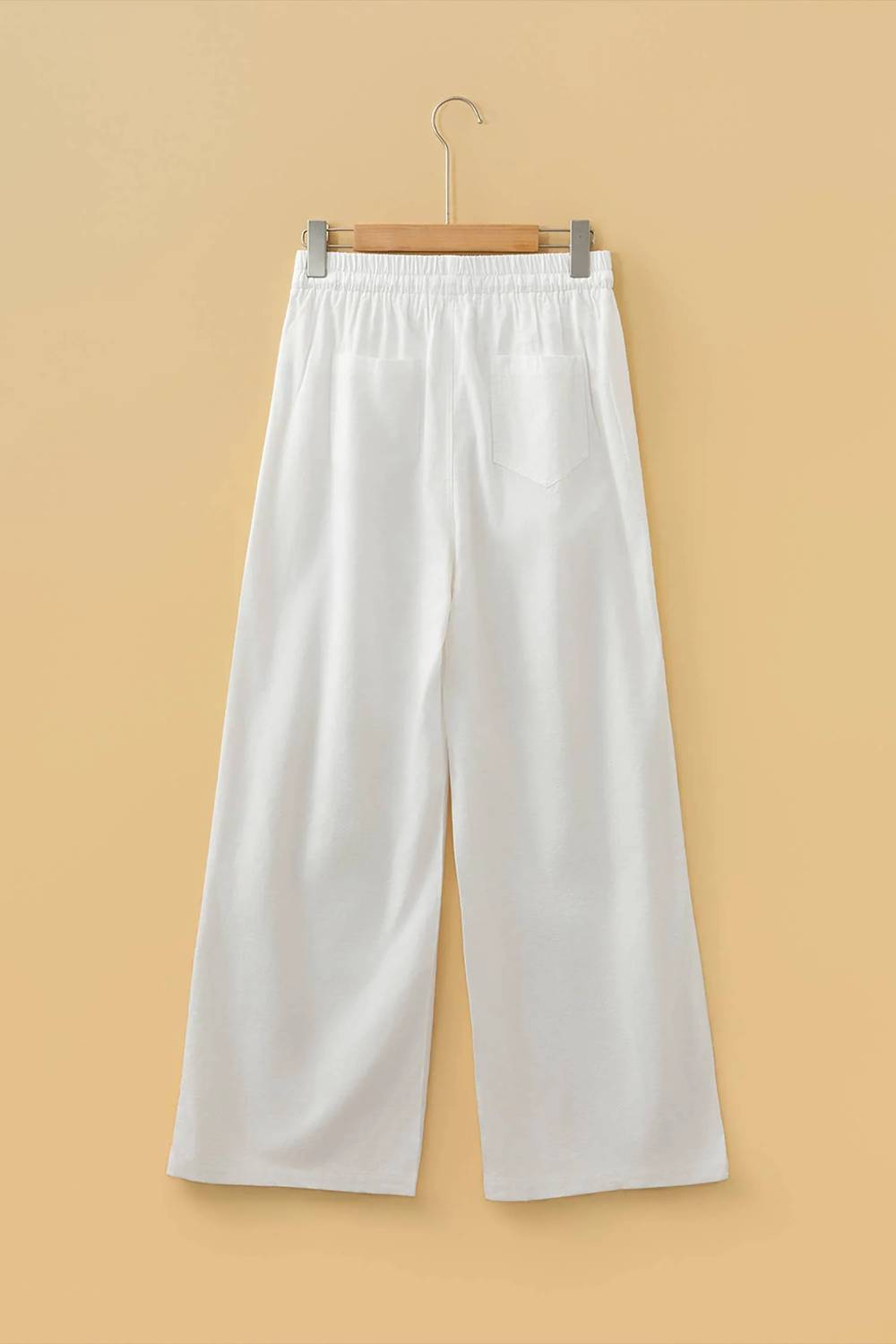 Elastic Waist Button Pleated Detail Wide Leg Pants