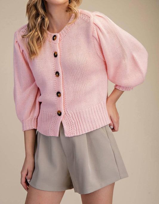 Short Puff Sleeve Button Down Sweater
