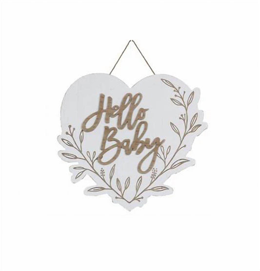 Young's Inc - Hello Baby Wood Heart Wall Sign - Rack Hunt -