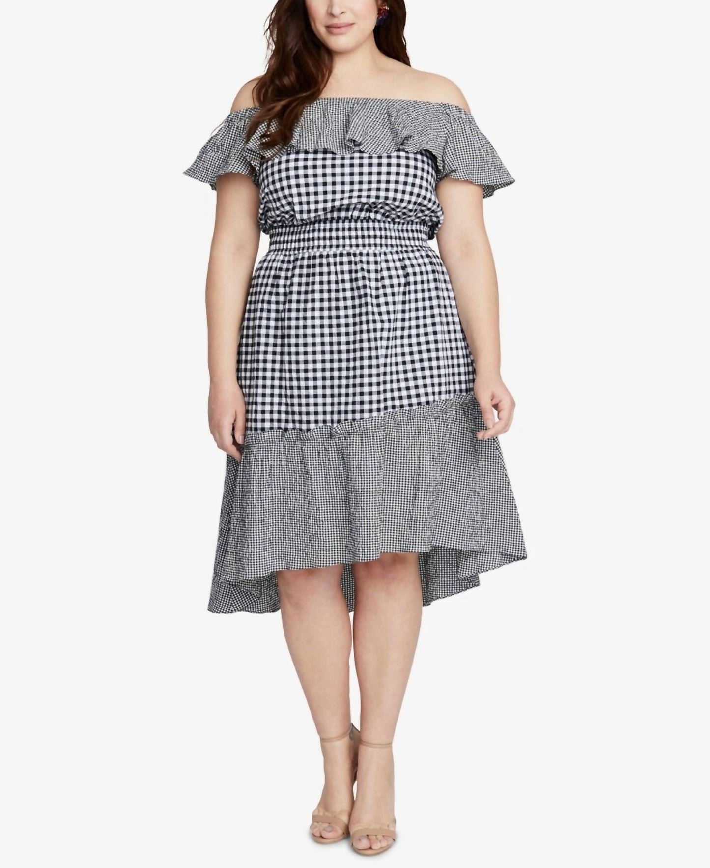 Women's Gingham Off The Shoulder Dress - Plus