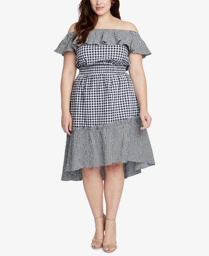 Women's Gingham Off The Shoulder Dress - Plus