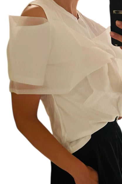 Tulle Trim Cold Shoulder Tee