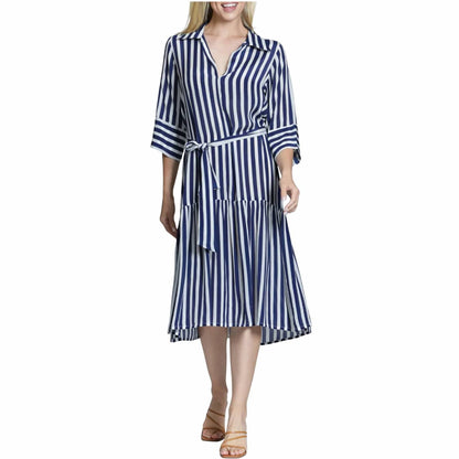 Half Placket Dress With Belt