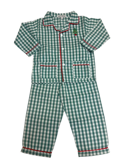 Muguet Collection - Boy's Christmas Tree Embroidered Plaid Pajama Set - Rack Hunt