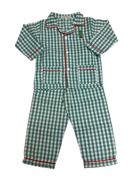 Muguet Collection - Boy's Christmas Tree Embroidered Plaid Pajama Set - Rack Hunt