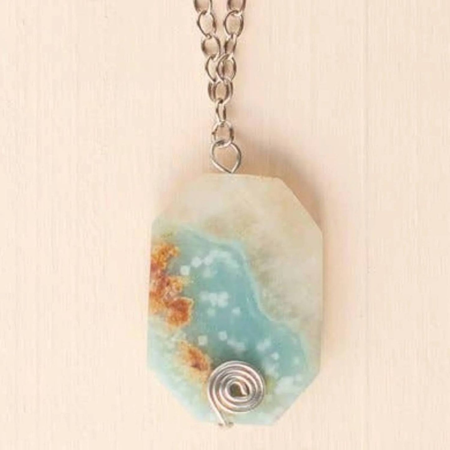 Women's Amazonite Pendant Long Statement Necklace