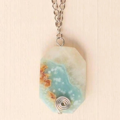 Women's Amazonite Pendant Long Statement Necklace
