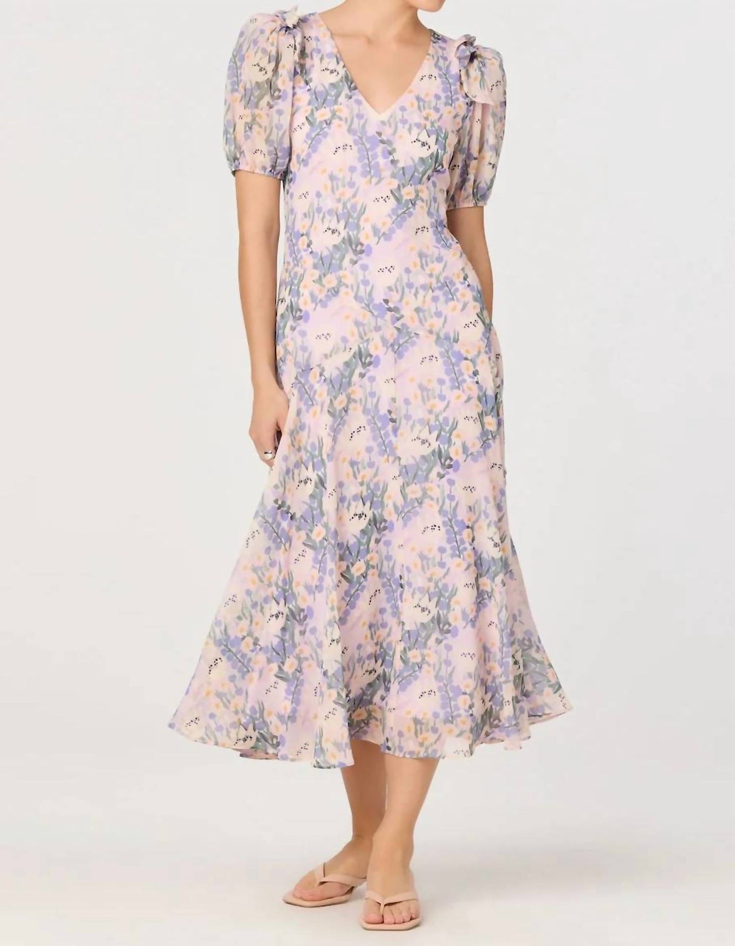 Jessenia Floral V Neck Midi Dress