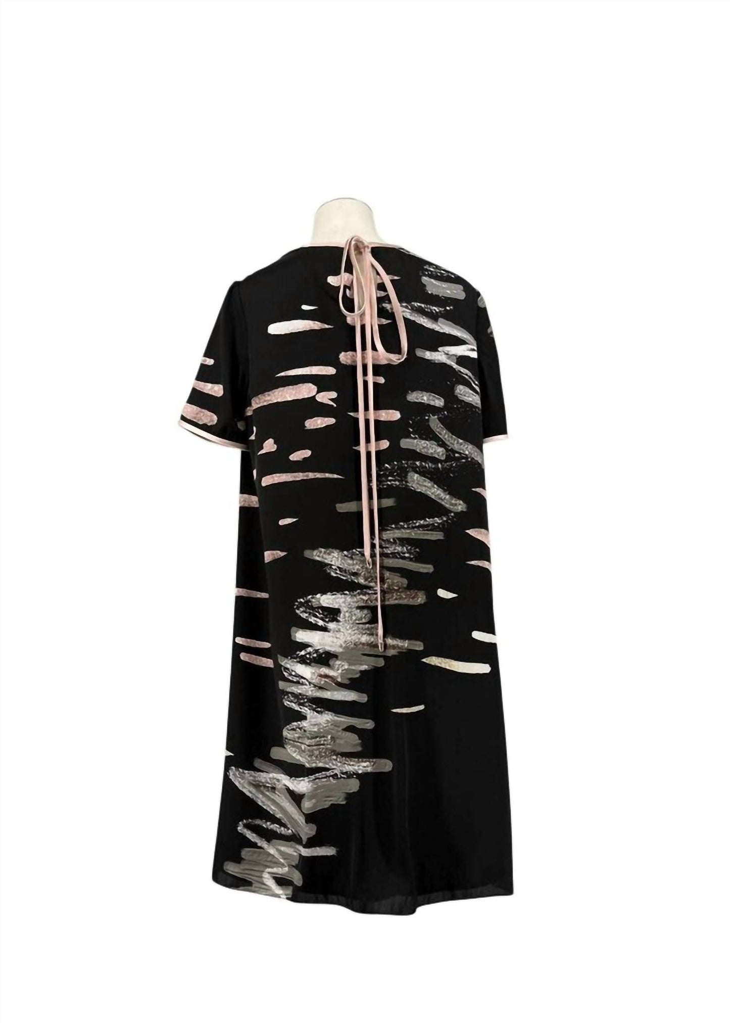 Silk Tie Neck Brushstroke Mini Dress