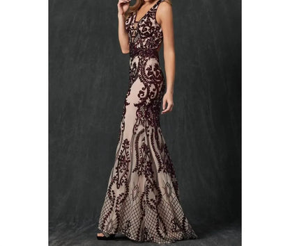 Juliet - Sequined Deep V-neck Mermaid Dress - Rack Hunt