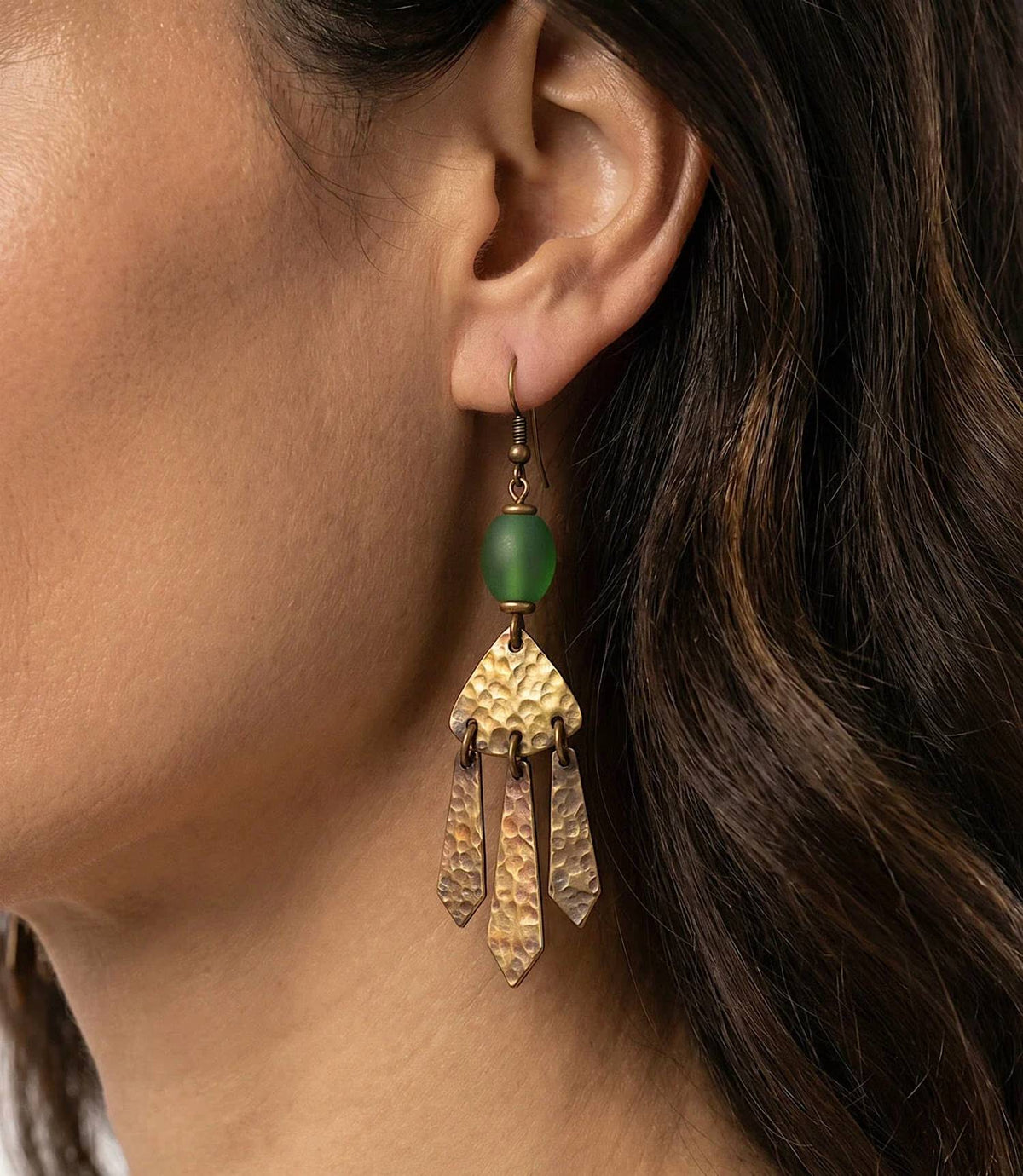 Women's Hammered Brass Dangle Earrings