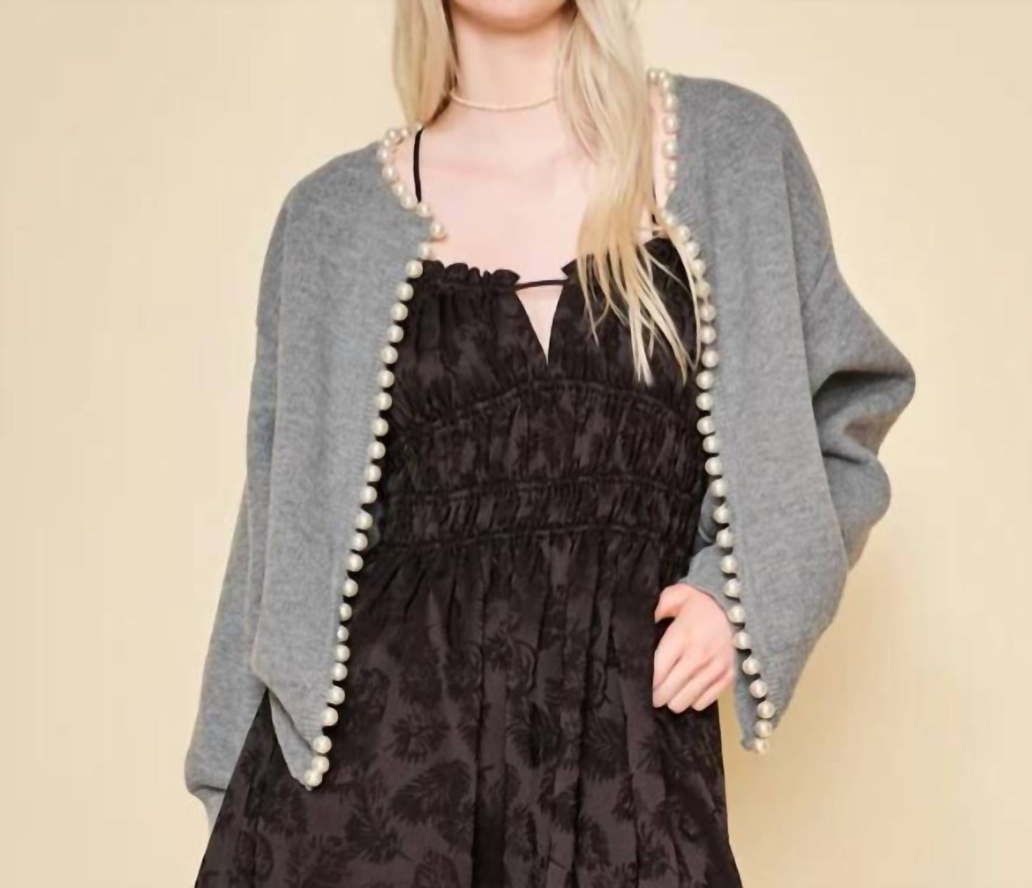 Luisa Grey Pearl Cardigan